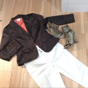 Beautiful Axcess Chocolate Brown Satin Blazer Sz 6